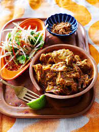 MEAL #2 -Myanmar Pork Curry with Green Mango pickle with a side of Lettuce Cashew Salad and Steamed Rice