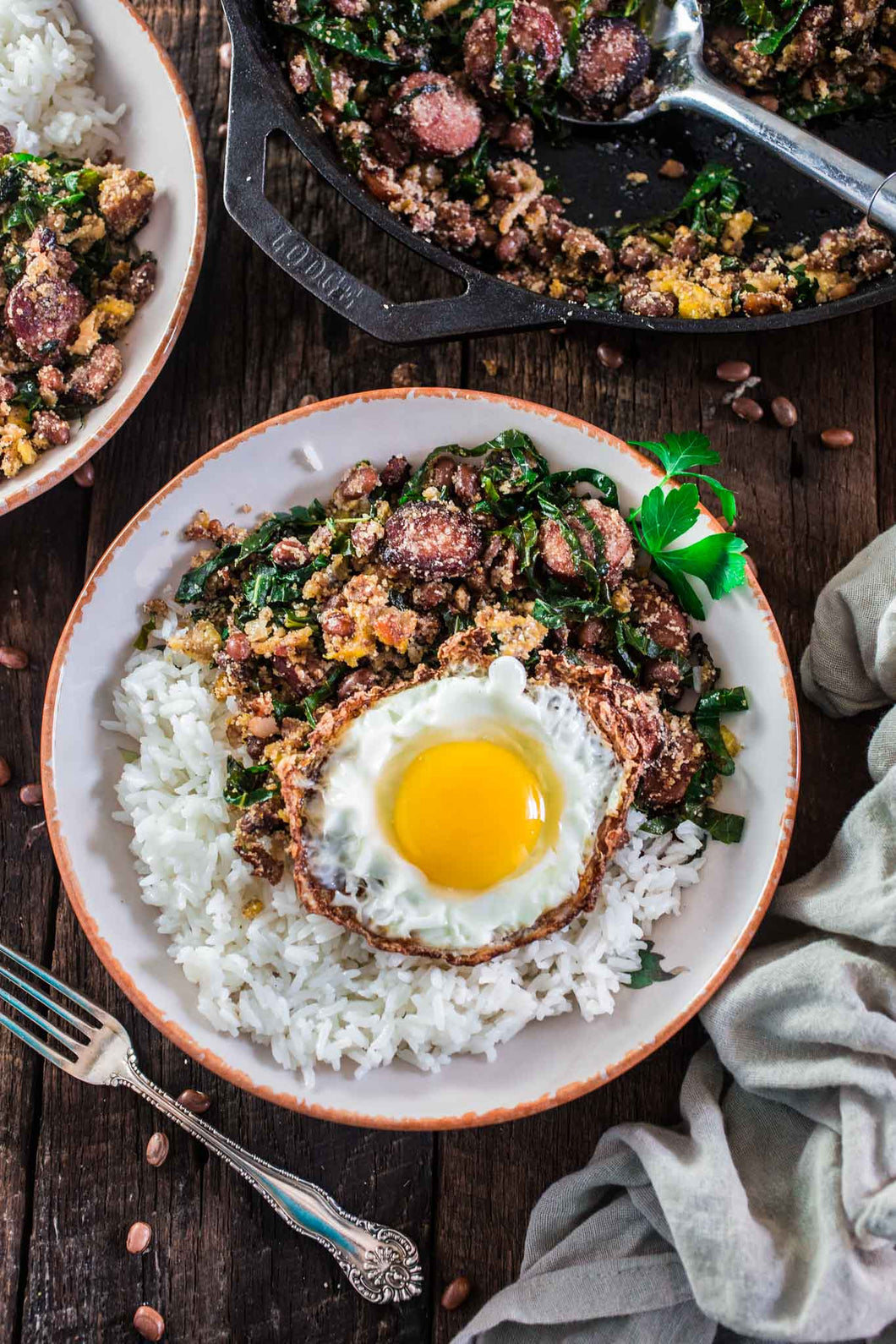 Feijão Tropeiro (Brazilian Beans with Sausage, Bacon, and Collard Greens)