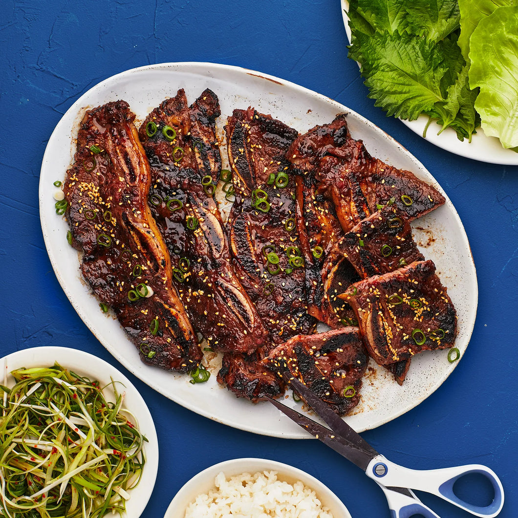 LA-Kalbi ( flanken-style short ribs) with scallion cabbage salad and white rice (Guten-free)