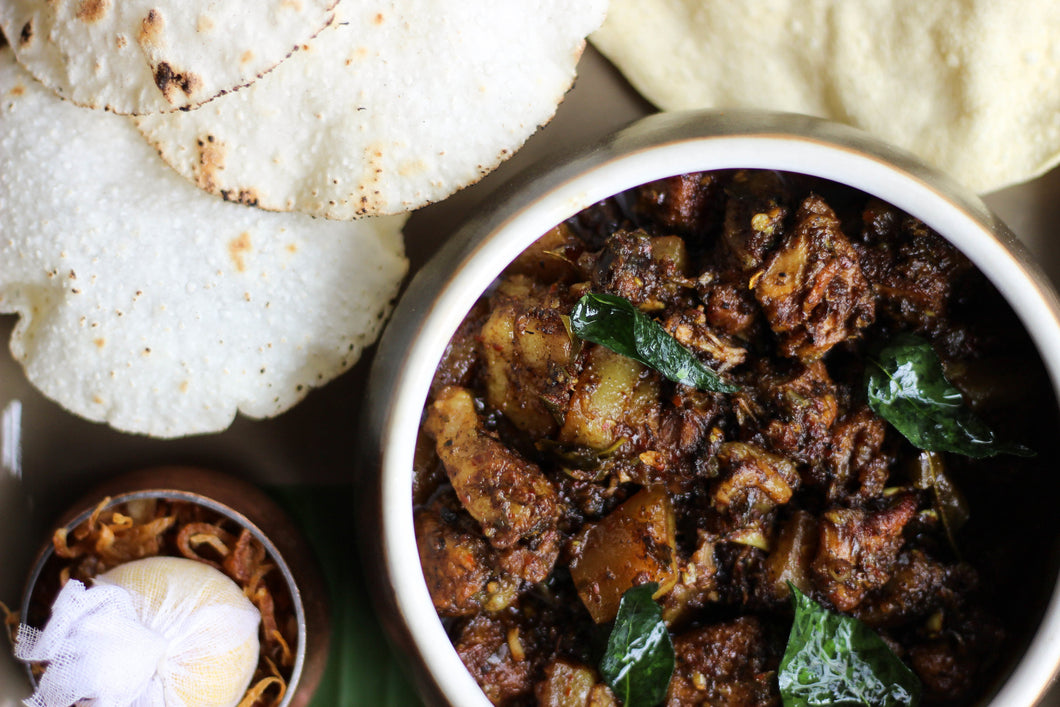 MEAL #1 - Pandi Curry with Rice (and Akki Roti) and Coconut Chutney.