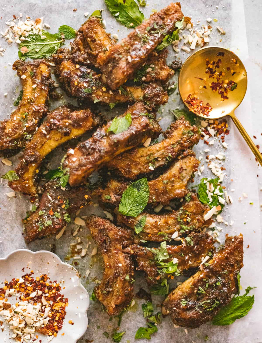 Peanut curry soy braised pork ribs with ginger honey dressing cabbage slaw (gluten-free)